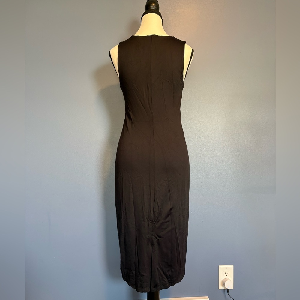 R&W Black Midi Dress NWT Size Medium | Sleek Stretch Back Slit - Picture 4 of 11